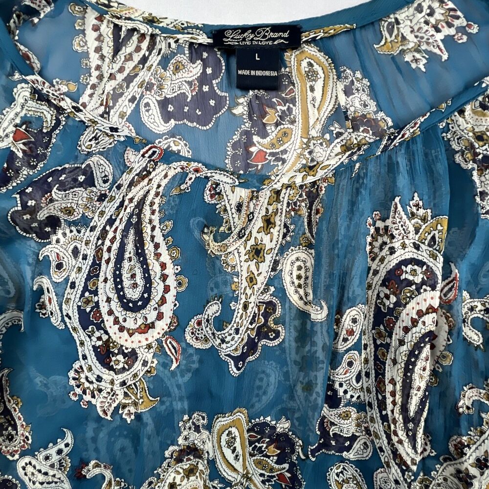 Lucky Brand Boho Sheer Paisley Blouse Long Sleeve Large - Picture 3 of 4